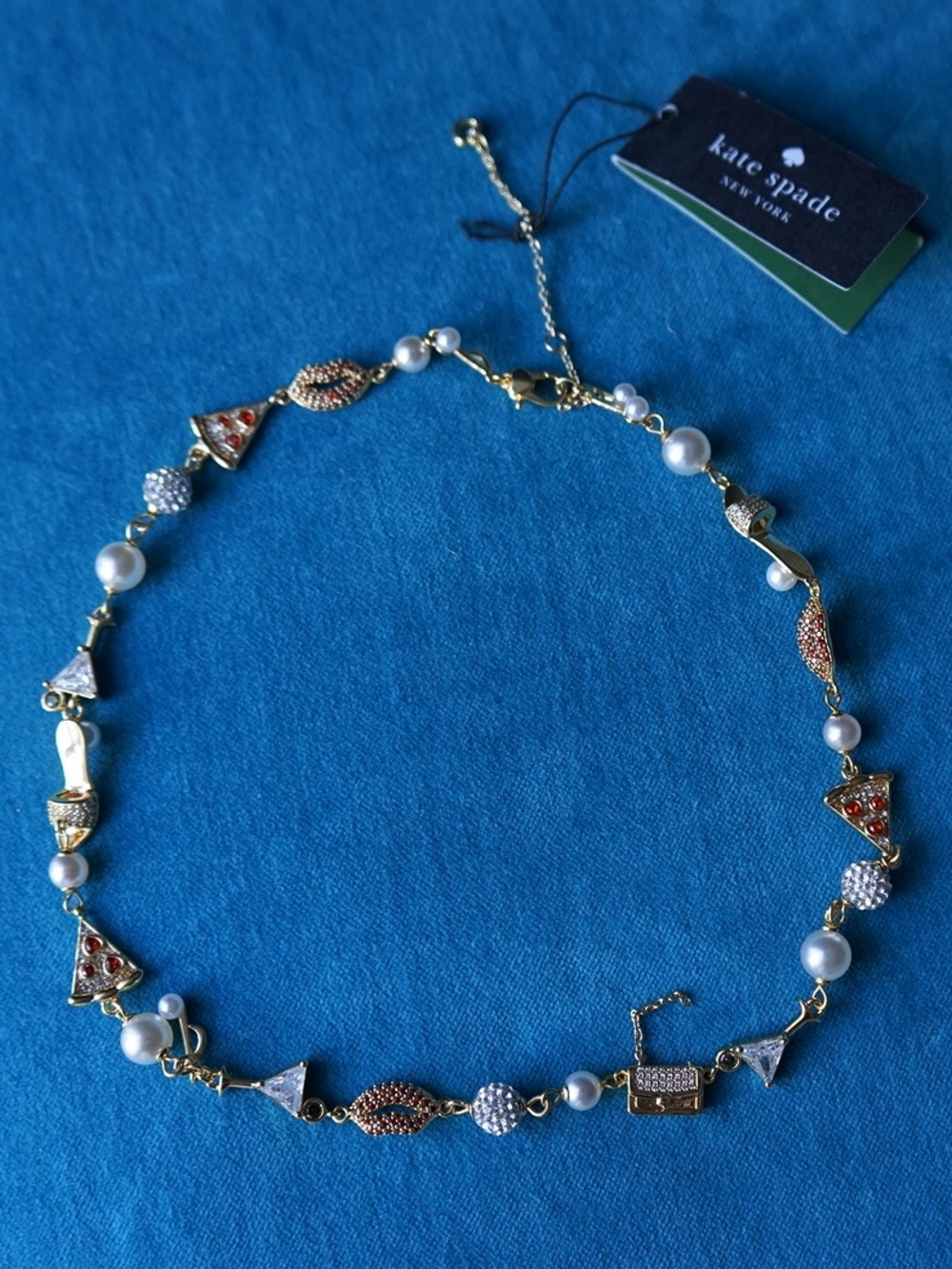 kate spade gold-tone pearl & crystal charm station necklace - Gold/White/Red